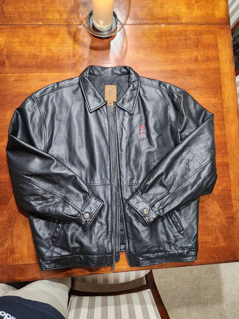 90s Gear For Sports Black Leather Bomber Cincinnati Bear Cats Jacket Size XL
